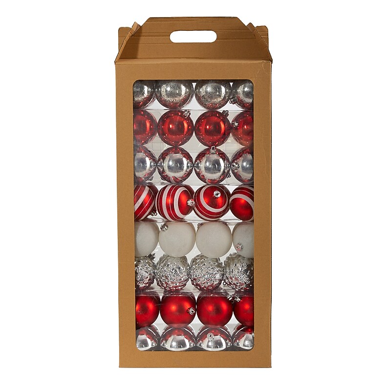 Nearly Natural Holiday Shatterproof Red Christmas Tree Ornament Set, 80mm, 64/Set (D1001-RD) image 1