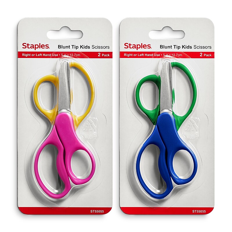 Staples Junior 5" Kids Blunt Tip Stainless Steel Scissors, Straight Handle, Right & Left Handed, 2/Pack (TR55055) image 1
