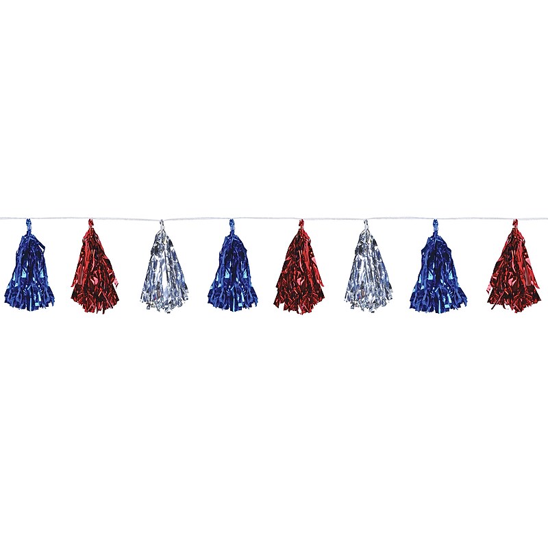 Beistle Fourth of July Patriotic Metallic Tassel Garland, Red/Silver/Blue, 3/Pack (59927-RSB) image 1