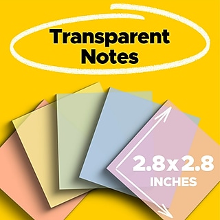 Post-it Transparent Sticky Notes, 2.8" x 2.8", Assorted Colors, 36 Sheets/Pad, 5 Pads/Pack (600-5PASTEL)~#|#~0466CD4B-753C-4139-A5D5A5EE2860F7A4_sc7
