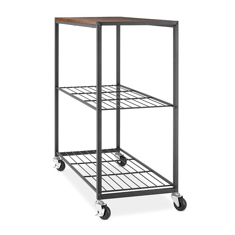 Whitmor 3-Shelf Wood Mobile Shelf Cart with Lockable Wheels, Dark Brown/Black (6764-10184-SIOC) image 1