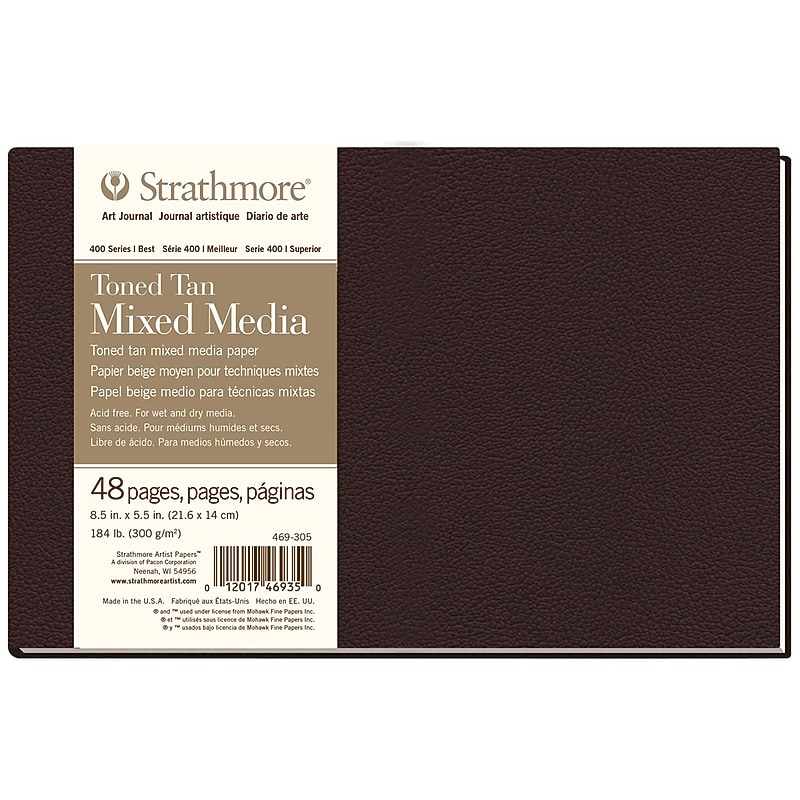 Strathmore 400 Series 8.5" x 5.5" Smyth-Sewn Bound Toned Tan Art Journal Mixed Media Paper, 48 Sheets/Pad (STTP469305) image 1