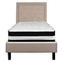 Flash Furniture Roxbury Tufted Upholstered Platform Bed in Beige Fabric with Pocket Spring Mattress, Twin (SLBM17)~#|#~047B0CFC-8598-4237-9EBD9D25BD005DCE_sc7