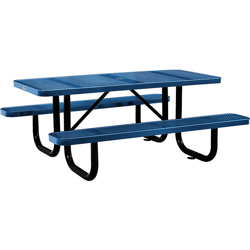 Global Industrial 6' Rectangular Outdoor Steel Picnic Table, Perforated Metal, Blue (694553BL) image 1