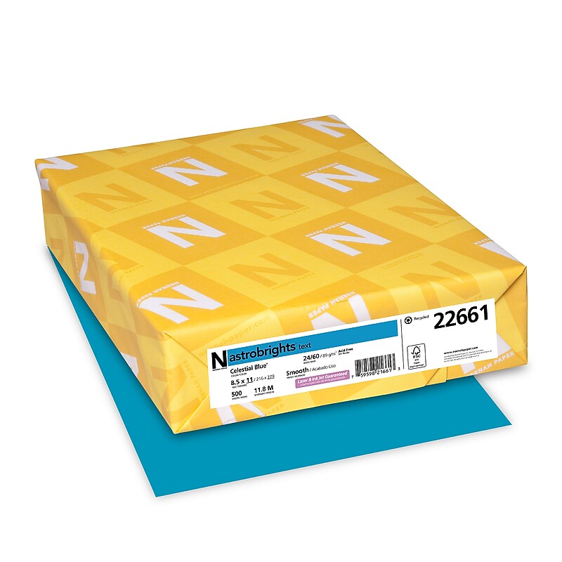 Astrobrights 8.5" x 11" Color Copy Paper, 24 lbs. Celestial Blue, 500 Sheets/Ream (WAU22661) image 1