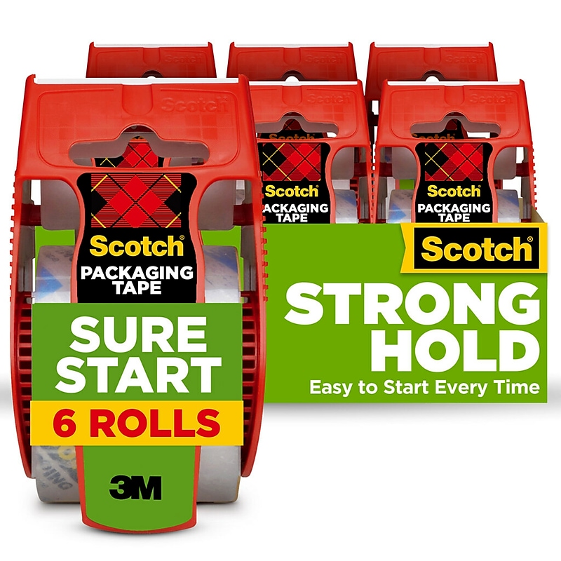 Scotch Sure-Start Packing Tape with Dispenser, 1.88" x 22.2 yds., Clear, 6/Pack (145-6) image 1
