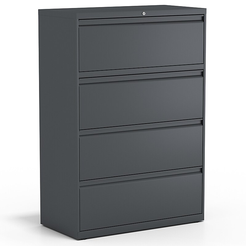Staples Commercial 4-Drawer Lateral File Cabinet, Letter/Legal Size, Lockable, 52.5"H x 36"W x 18.63"D, Charcoal (60944/20886) image 1