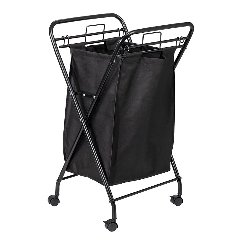 Household Essentials 1-Section Rolling Hamper, Canvas, Black (HE1114) image 1