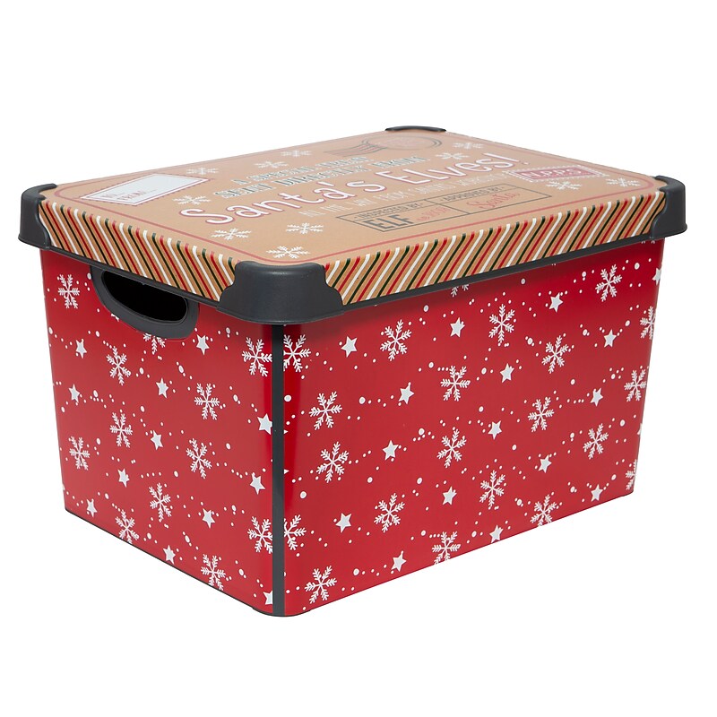 Simplify Santa's Elves Storage Tote Bin with Lid, Plastic, Multicolored (9080-30) image 1