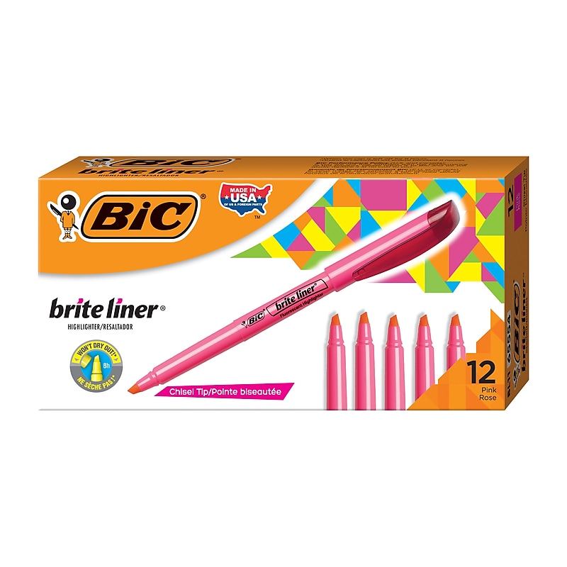 BIC Brite Liner Stick Highlighter, Chisel Tip, Pink, Dozen (65554/BL11PL) image 1