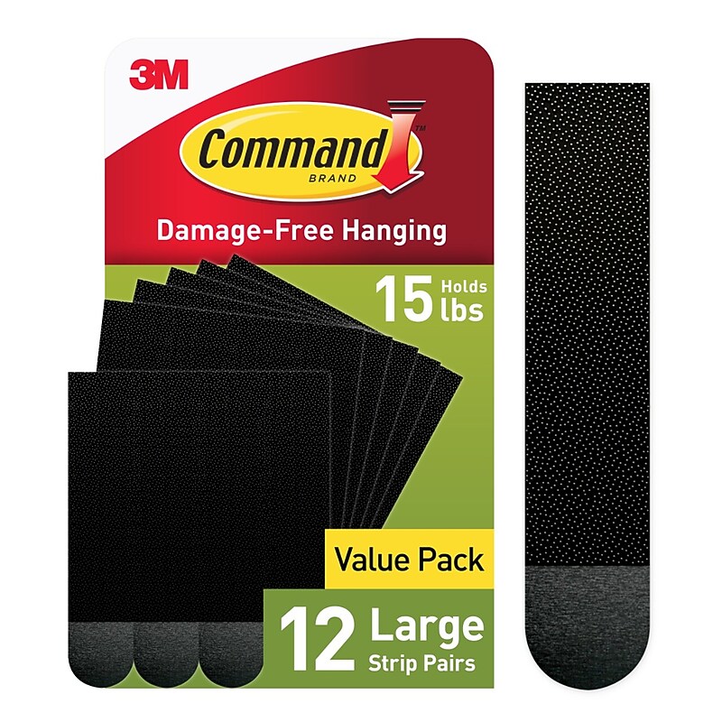 Command Large Hanging Strip, 15 lb., Black, 12/Pack (17206BLK-12ES) image 1