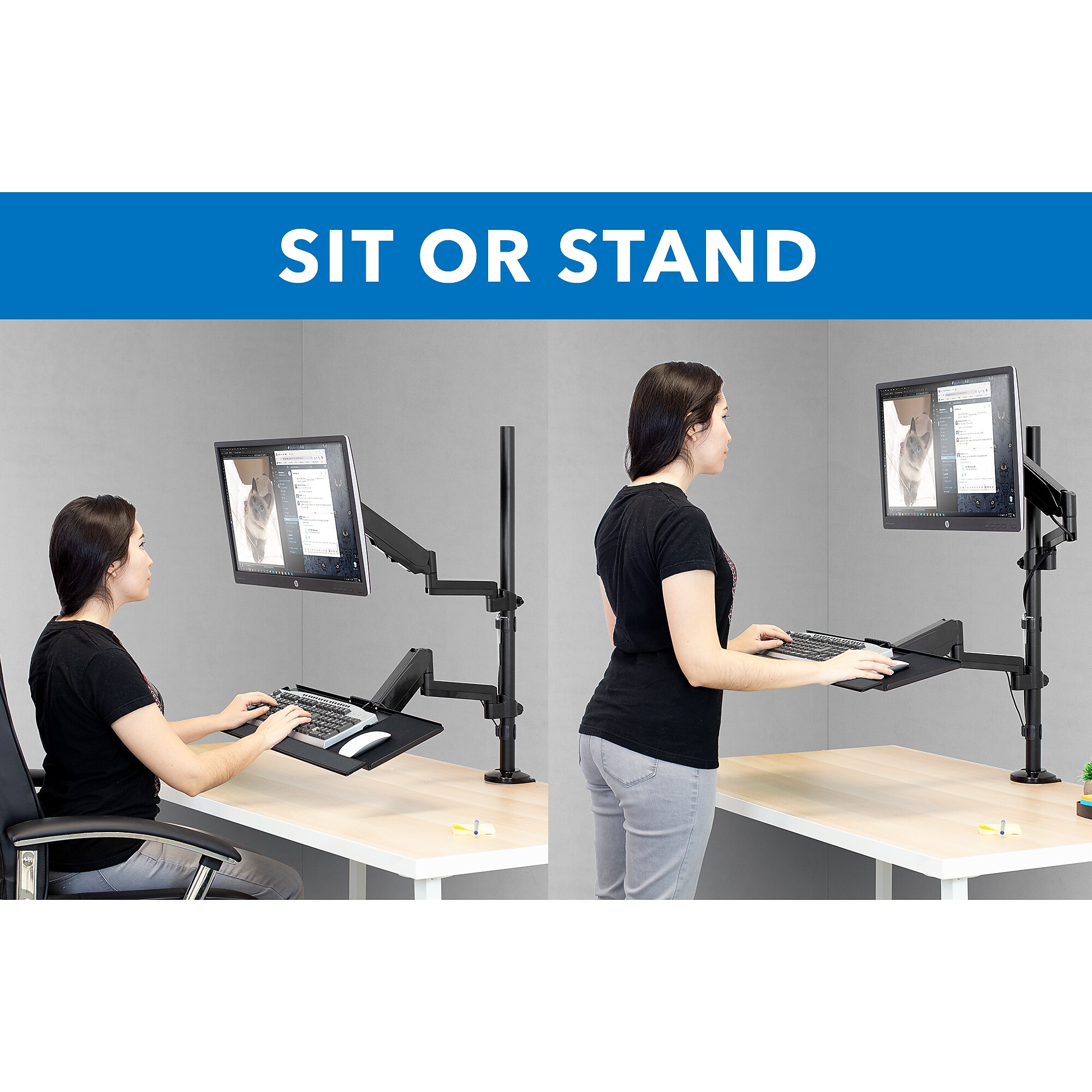 Mount-It! Single Monitor Sit-Stand Desk Mount with Keyboard Tray, Up to 32″, Black (MI-7995) Sansujyuku sansujyuku.com