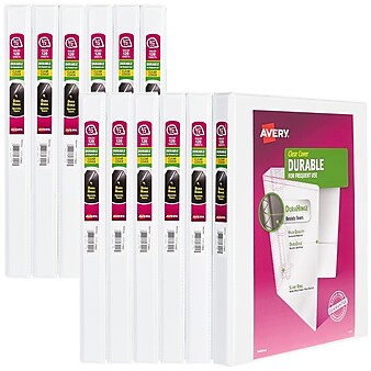 Avery Durable 1/2" 3-Ring View Binders, Slant Ring, White, 12/Pack (17002CT)