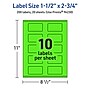 Avery Laser/Inkjet Multipurpose Rectangle Labels, 1.5" x 2.75", Neon Green, 200/Pack (94230)~#|#~04C5DAEA-9168-41B9-98B3B187EA9E0425_sc7