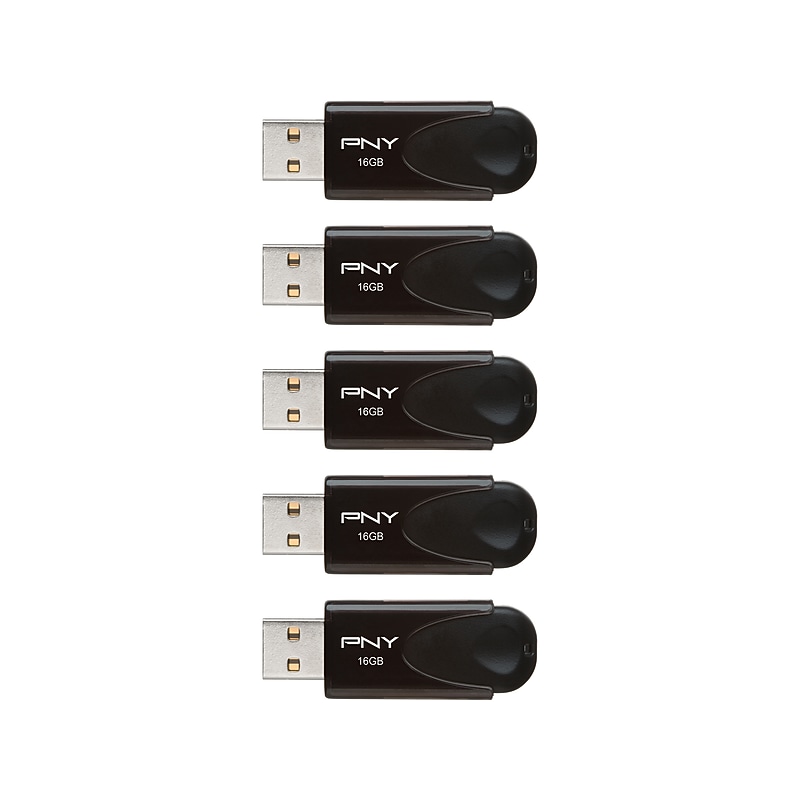 PNY Attache 4 16GB USB 2.0 Type-A Flash Drive, Black, 5/Pack (P-FD16GX5ATT4MC) image 1