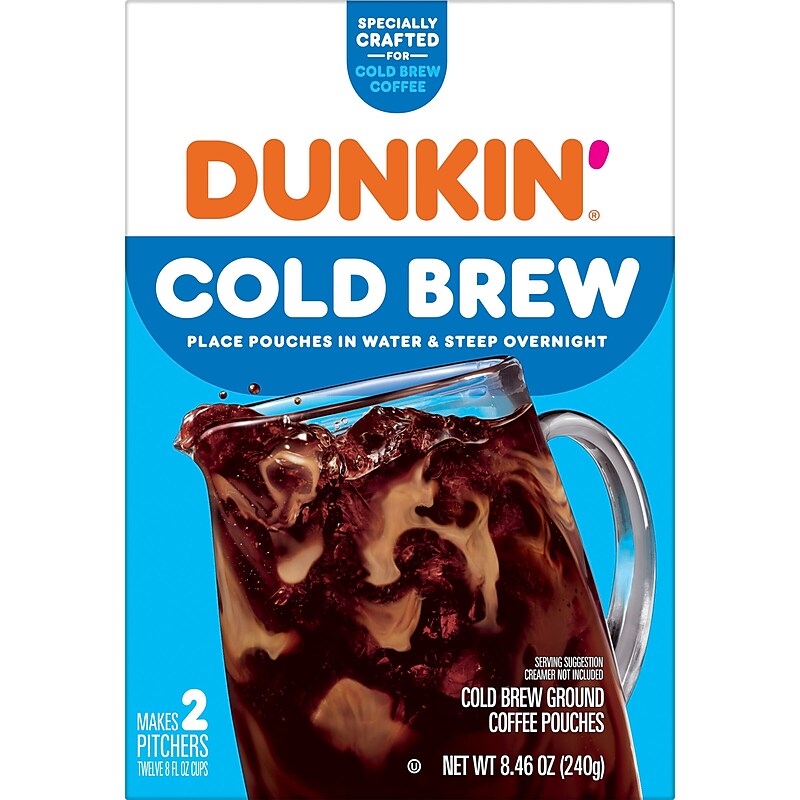 Dunkin' Cold Brew Ground Coffee Packets, 8.46 oz., 2/Box (8133400988) image 1