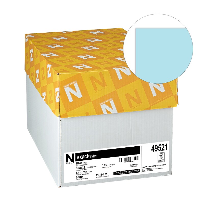 Exact Index 110 lb. Cardstock Paper, 8.5" x 11", Blue, 250 Sheets/Ream, 8/Ream  (WAU49521CT) image 1