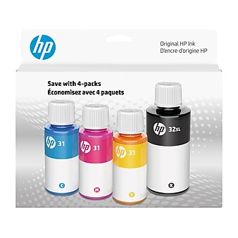 HP 32XL/31 Black/Cyan/Yellow/Magenta High Yield Ink Refills, 4/Pack (7E6X7AN)