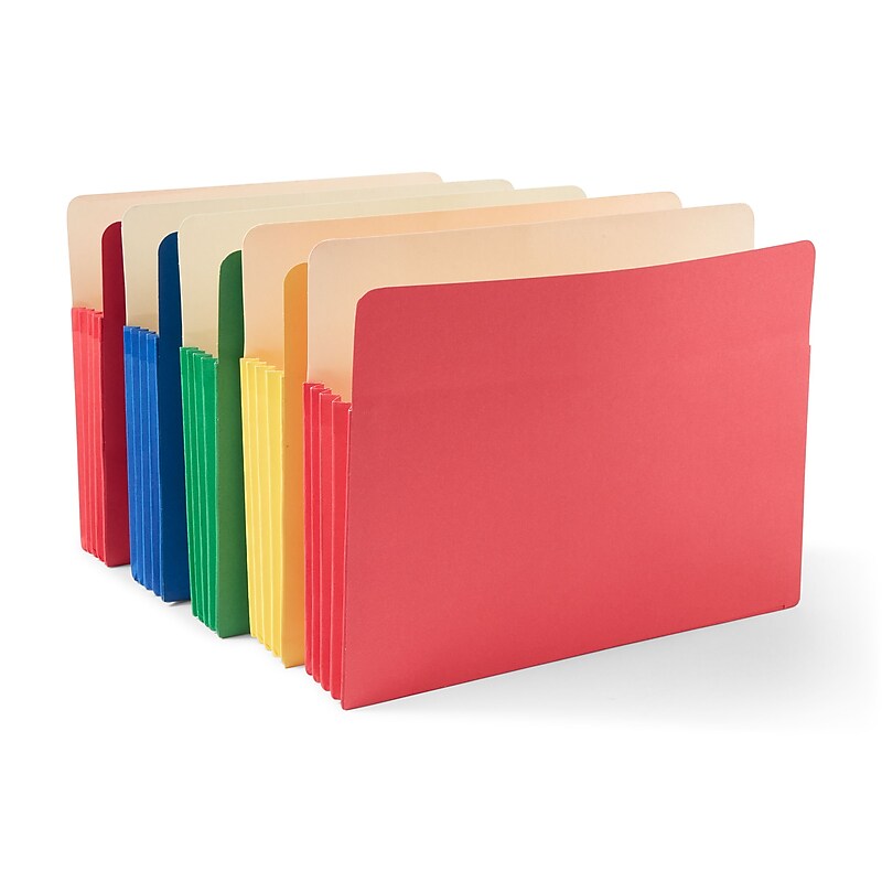 Staples Reinforced File Pocket, Letter Size, Assorted Colors, 5/Pack (227132) image 1