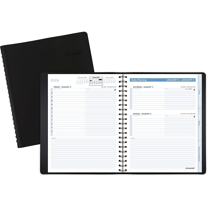 2026 AT-A-GLANCE The Action Planner 6.5" x 8.75" Daily Appointment Book, Faux Leather Cover, Black (70-EP03-05-26) image 1