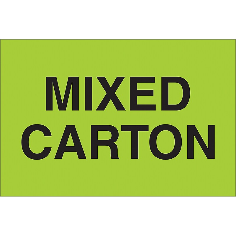 Tape Logic "Mixed Carton" Labels, 2" x 3", Fluorescent Green, 500/Roll (DL1318) image 1