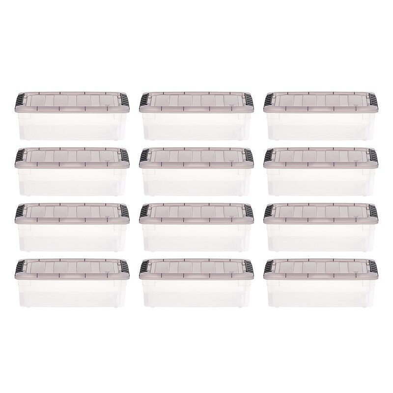 Iris 5.8 Quart Stack and Pull Latching Plastic Storage Bin, Clear, 12/Pack (500146) image 1