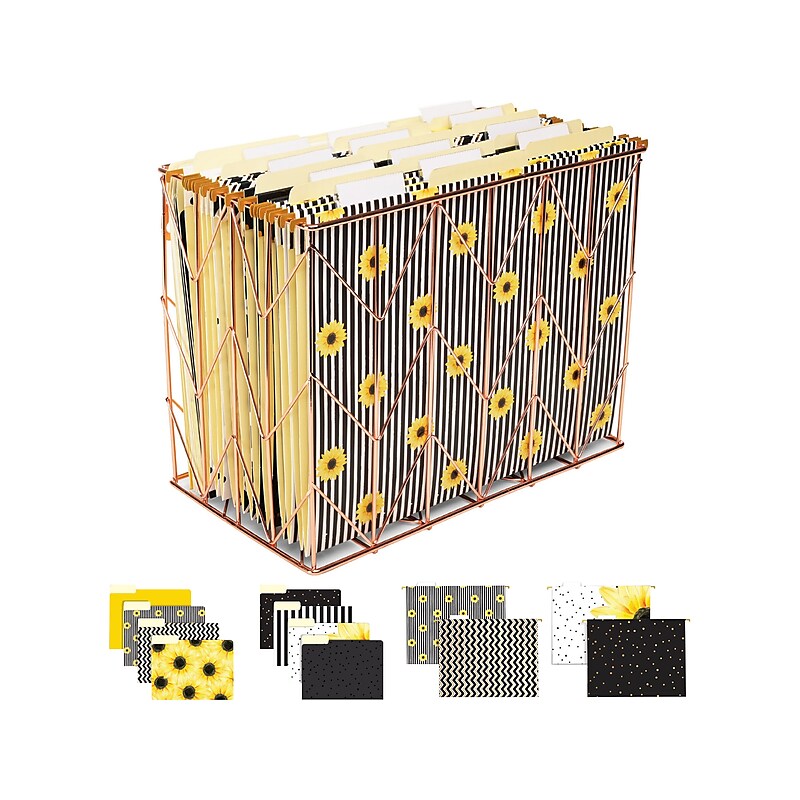 Global Printed Products Deluxe Designer Sunflower Hanging File Folder Kit, 1/3-Cut Tab, Letter Size, Assorted Colors image 1