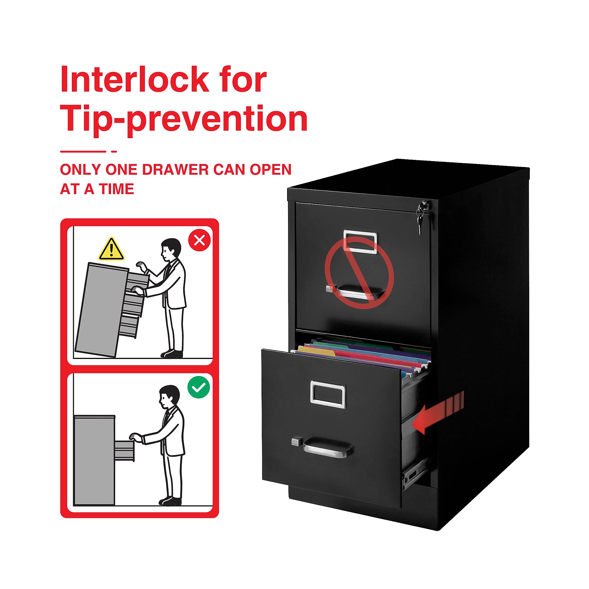 STAPLES 2-Drawer Vertical File Cabinet, Letter Size Documents, Lockable, 24.4″ D x 14.9″ W x 27.95″ H, Black Sansujyuku sansujyuku.com