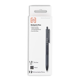 TRU RED™ Ballpoint Gripped Retractable Pen, Medium Point, 1.0mm, Black, Dozen (TR59161)