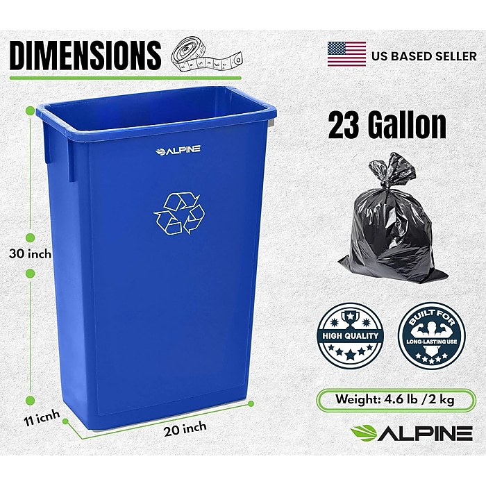 Alpine Industries Polypropylene Recycling Bin and Dolly, 69 Gallon