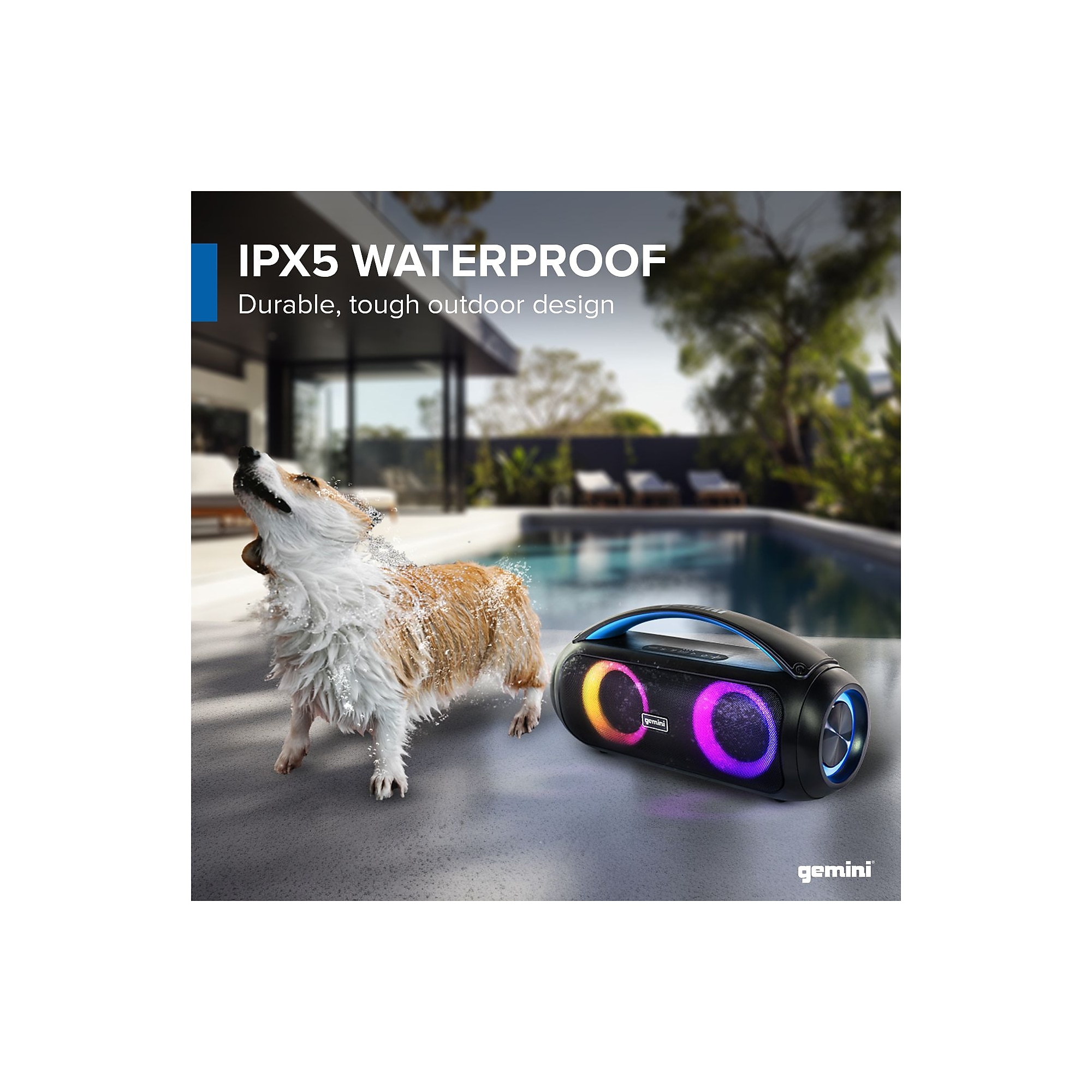 Gemini Sound 50W Bluetooth Speaker Portable Wireless IPX5 Waterproof Speaker with FM Radio, LED Party Light – Black (GGO-230L) Sansujyuku sansujyuku.com