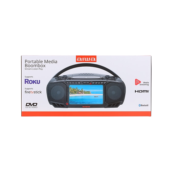 Aiwa Wireless Bluetooth Portable Media Boombox, Black (AI7001-BLK