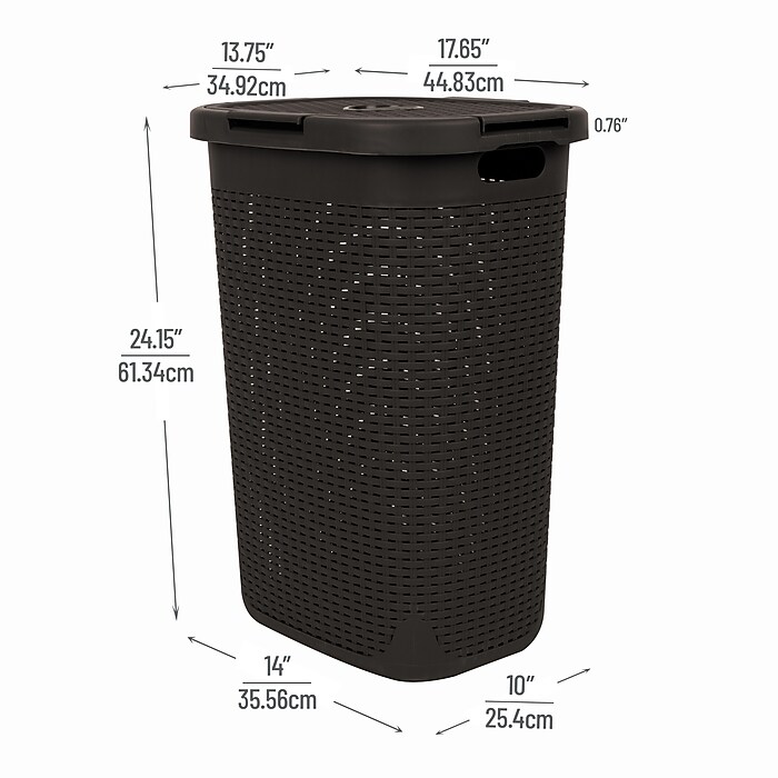 Mind Reader 15.85-Gallon Laundry Hamper with Lid, Plastic, Brown