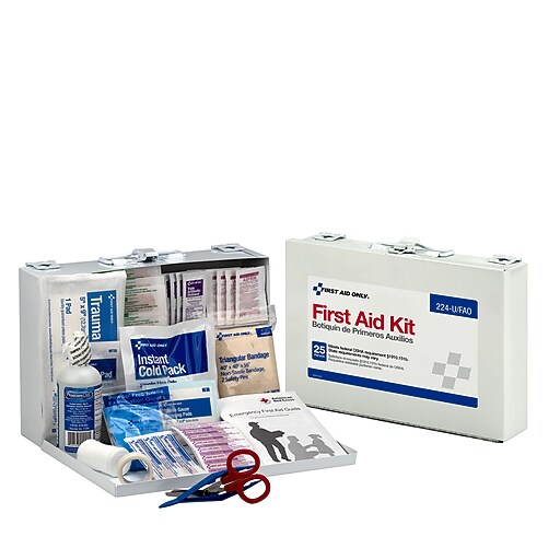 First Aid Only Metal First Aid Kit with Medication, 25 People, 106
