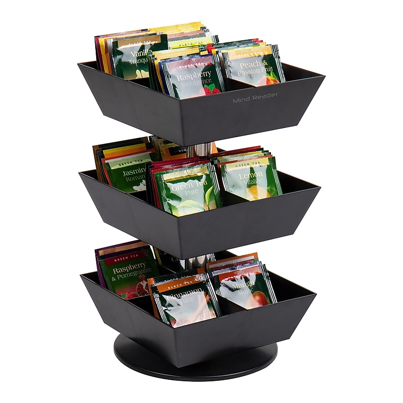 Mind Reader 12-Compartment Plastic Tea and Condiment Carousel, Black (TEASWIV3T-BLK) image 1