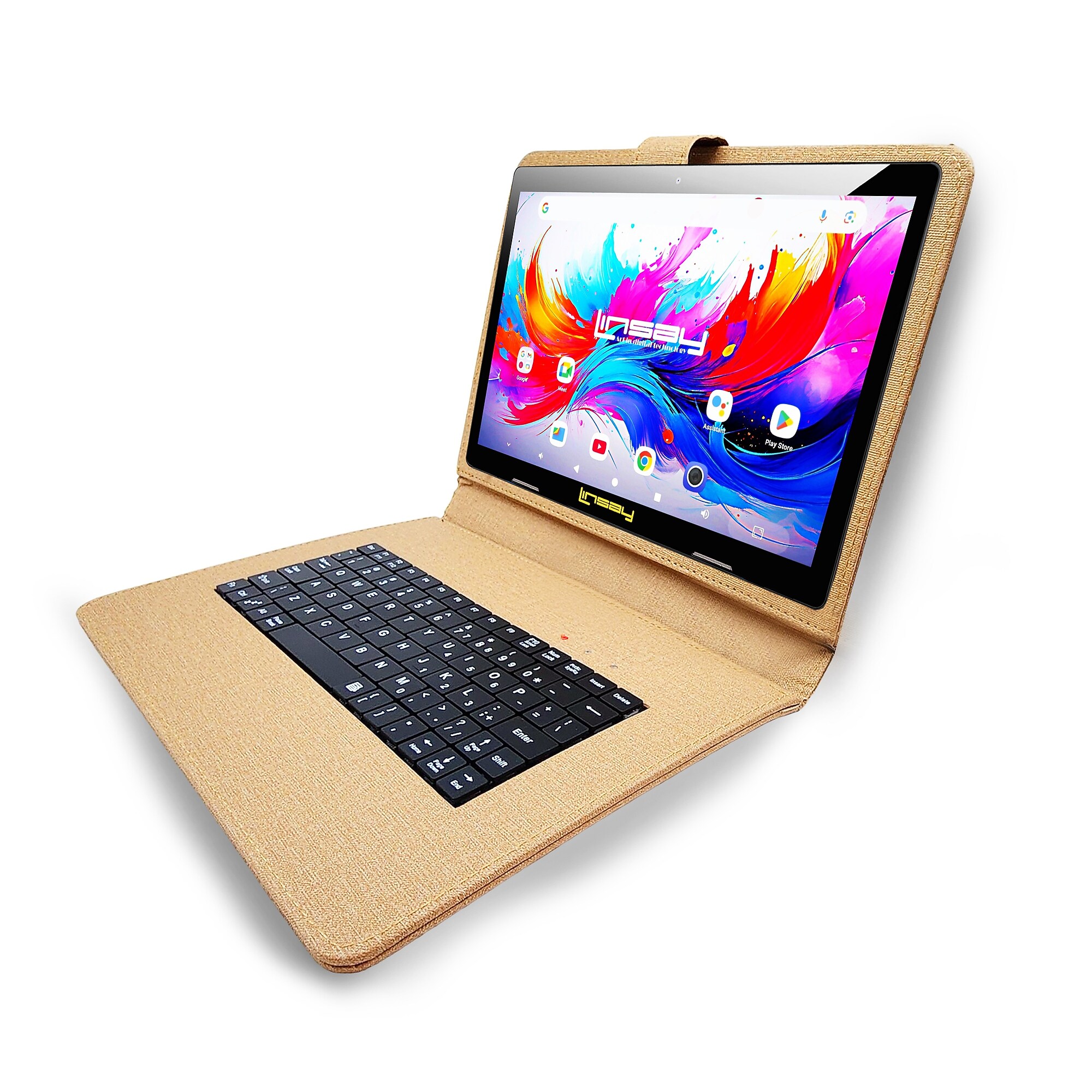 Linsay F10 Series 10.1″ Tablet, Wi-Fi, Octa Core, 256GB eMMC, Android 15, with Brown Cloth Keyboard Case, Backpack, & Stylus Pen Sansujyuku sansujyuku.com
