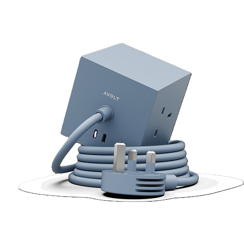 AVOLT Square 1 5.9' 3-Outlet Power Extender with USB-C, Shark Blue (SQ1-NABC30-18SHB) image 1