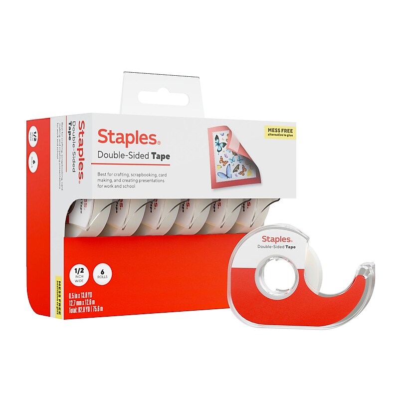 Staples Double-Sided Tape with Dispenser, 1/2" x 13.8 yds., 6/Pack (ST62849) image 1