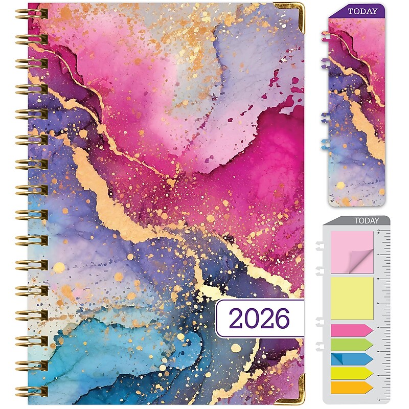 2026 Global Printed Products 5.5" x 8" Weekly & Monthly Planner, Paperboard Cover, Rainbow Gold Marble (FSHN-CY26-58-36) image 1