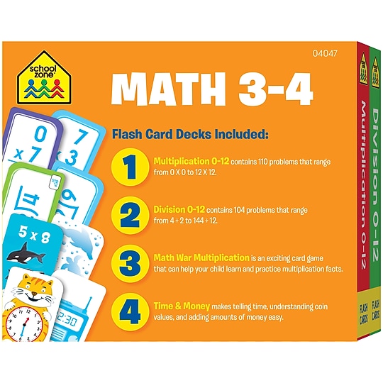 School Zone Math 3-4 Flash Card, Multicolored, 4/Pack (SZP04047)~#|#~05674D0A-414D-410F-A63DDA85461DDC46_sc7