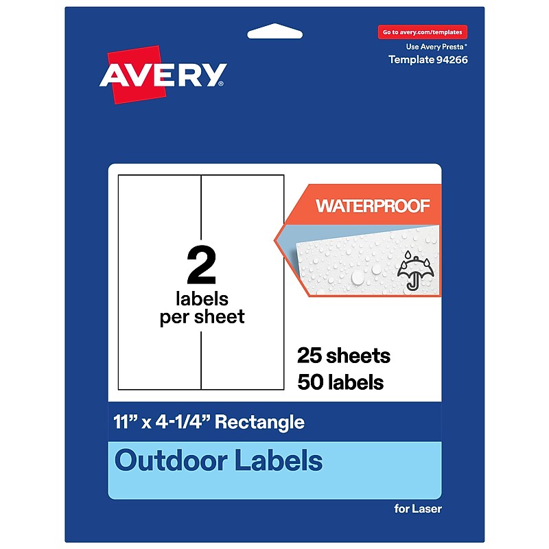 Avery Rectangle Laser Multipurpose Labels, 11" x 4.25", White, 50/Pack (19479399385) image 1