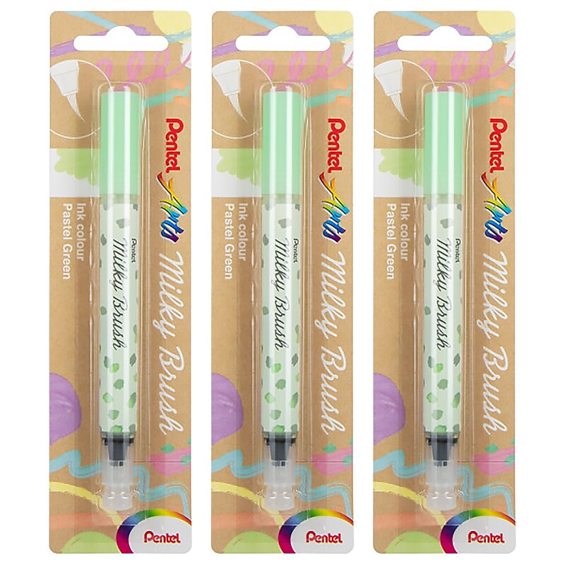 Pentel Milky Brush, Green Ink, 3/Bundle (PTAXGFHBPPKX-3) image 1