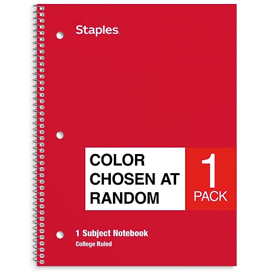STAPLES 1‑Subject Notebook, 8” x 10.5”, College Ruled, 70 Sheets, Assorted Colors~#|#~057895A2-B279-4949-90FEF3E12775F7B8_sc7