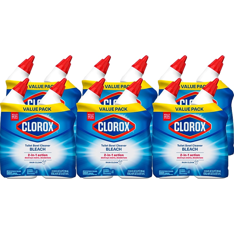 Clorox Disinfecting Toilet Bowl Cleaner with Bleach, Rain Clean Scent, 24 Oz., 2/Pack, 6 Packs/Carton (30924) image 1