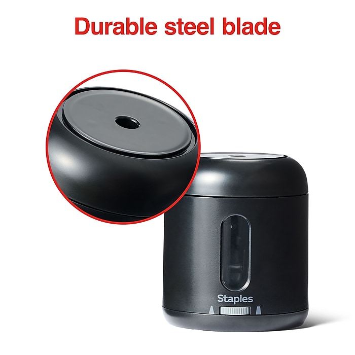 Staples Personal Dual Powered Pencil Sharpener, Black Staples Personal Dual Powered Pencil Sharpener, Black