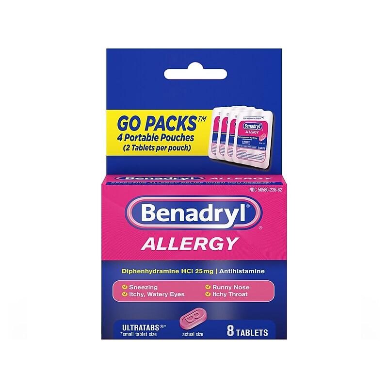 Benadryl Allergy Ultratabs Go Packs Allergy Relief Tablet, 2/Pouch, 4 Pouches/Pack (300450170088) image 1