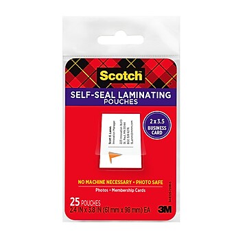Scotch Self Sealing Laminating Pouches, Business Card, 9.5 Mil, 25/Pack (LS851G)