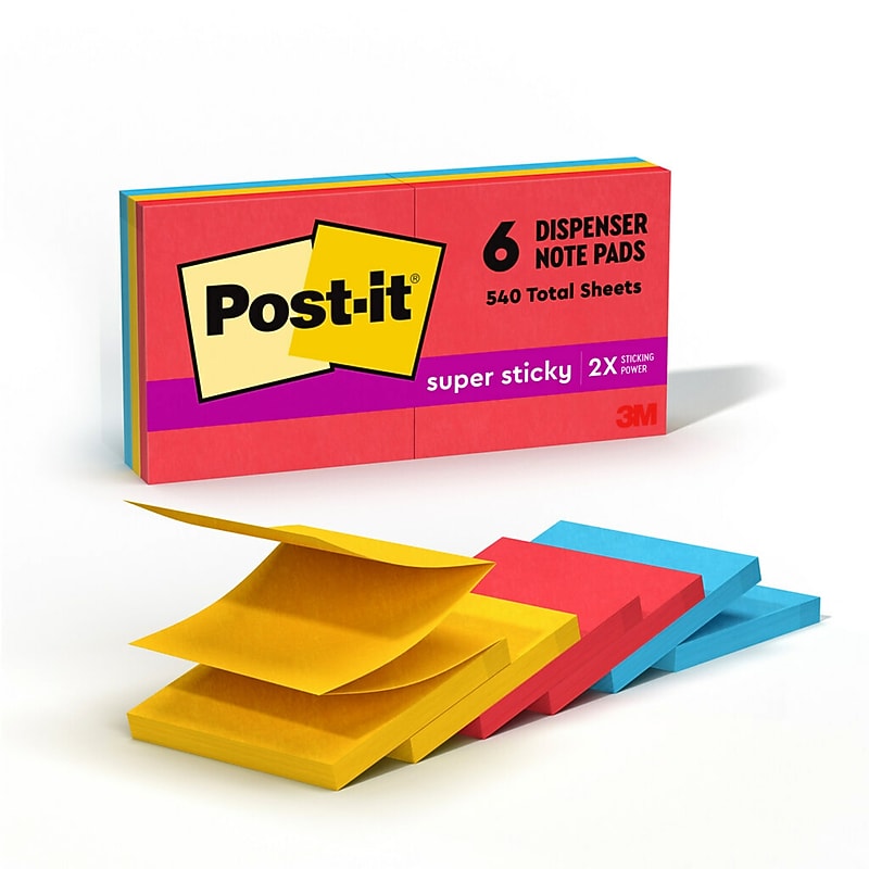 Post-it Super Sticky Pop-up Notes, 3" x 3", Playful Primaries Collection, 90 Sheet/Pad, 6 Pads/Pack (R330-6SSAN) image 1