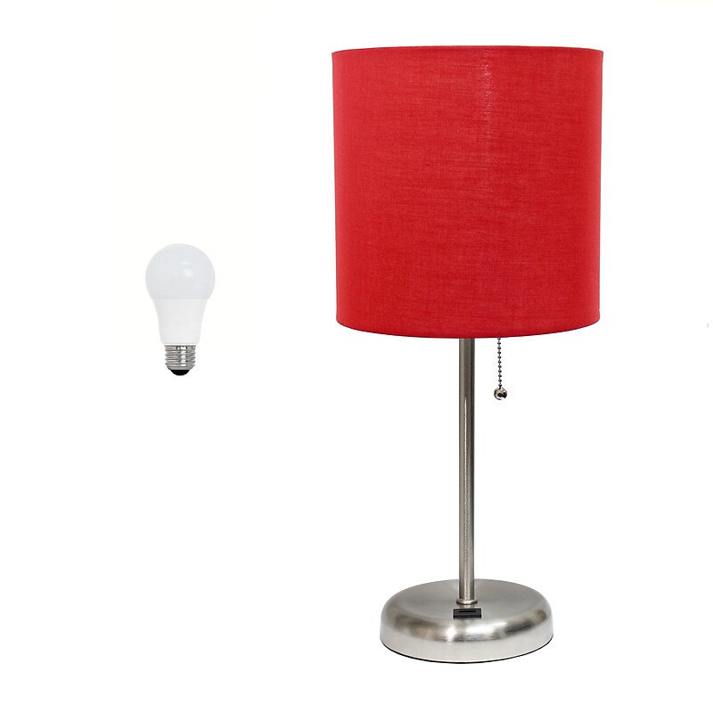 Creekwood Home Oslo 19.5" LED Table Lamp with USB Port, Brushed Steel/Red Shade (CWT-2012-RE-LB) image 1