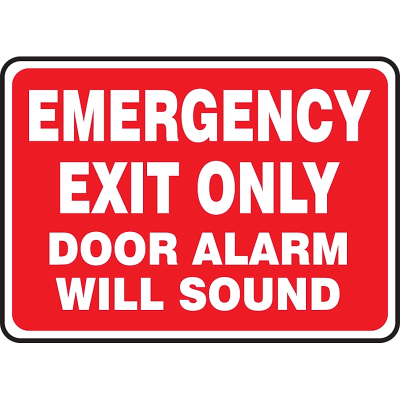 Accuform "EMERGENCY EXIT ONLY DOOR ALARM WILL SOUND" Adhesive Wall Sign, 10" x 14",  Red/White (MEXT411VS) image 1